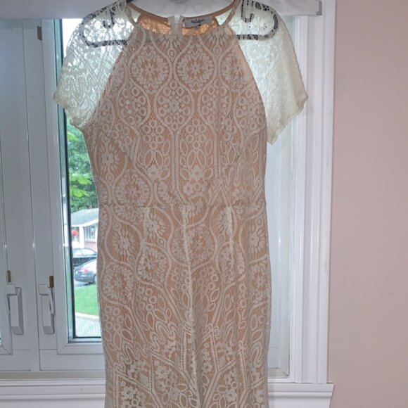 Elegant Mermaid-Style White and Cream Lace Dress with Small Train - Picture 1 of 2